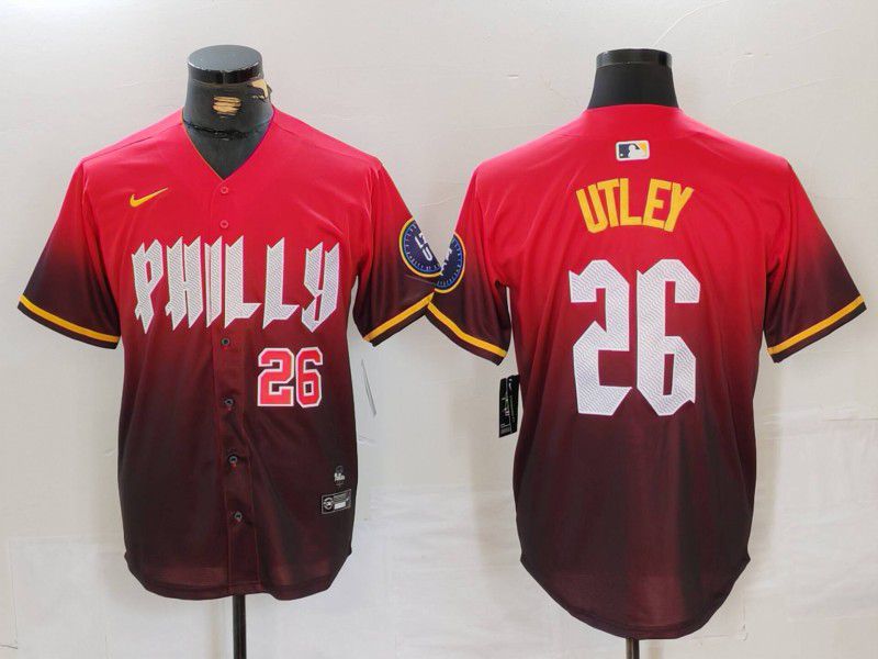 Men Philadelphia Phillies #26 Utley Red City Edition 2024 Nike MLB Jersey style 2